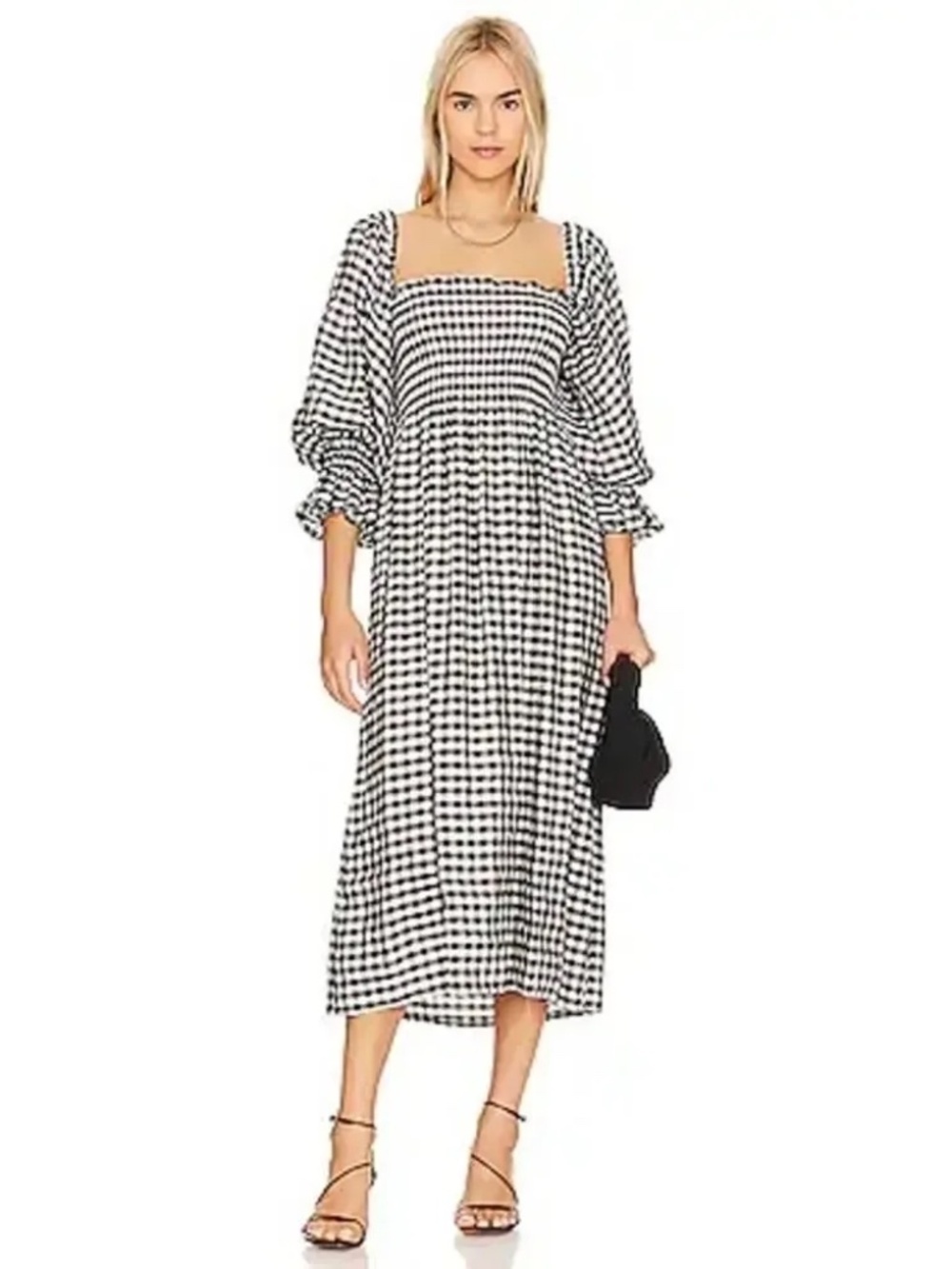 Sleeper Gingham Linen Atlanta Midi Dress Medium
